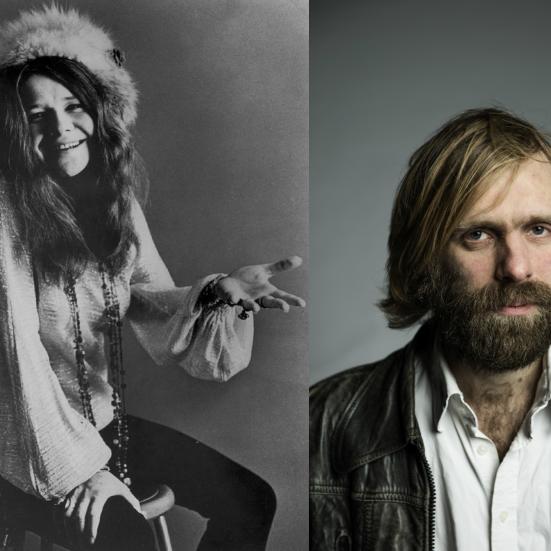 To billeder af henholdsvis Janis Joplin til venstre og Espen Strunk til højre