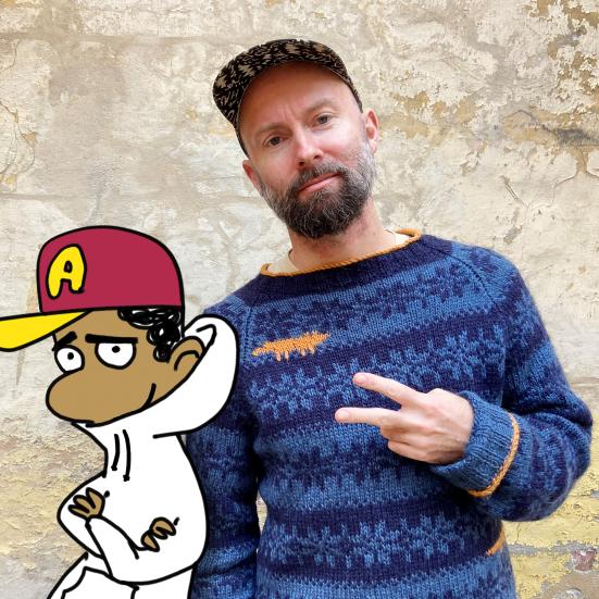 Foto af Mikkel Straarup Møller og tegning af Anas Hashim