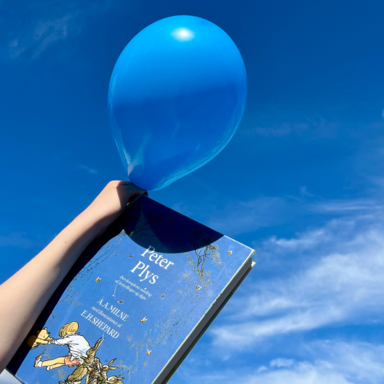 bog og ballon på blå himmel