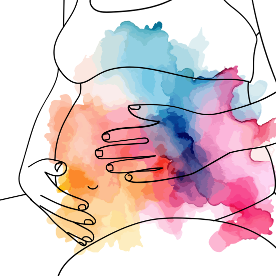 grafik der viser en gravid mave med mange farver