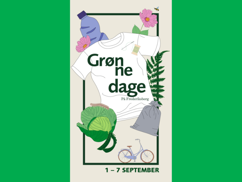 plakat med t-shirt, cykel, bregneblad og kålhoved