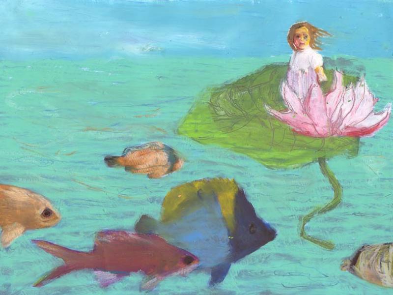 Maleri af Tommelise i åkanden.