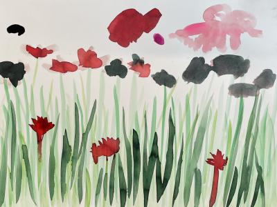 akvarelmaleri af en blomstermark