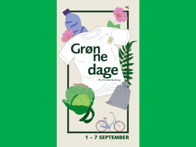 plakat med t-shirt, cykel, bregneblad og kålhoved