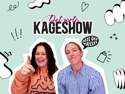 Grafik fra Det store kageshow med to af deltagerne på en lysegrøn baggrund.