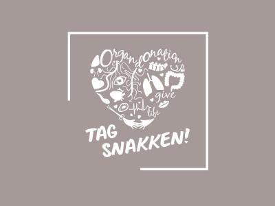 Grafisk hjerteformet logo for organdonationsdagen med teksten "organdonation - give life - tag snakken"