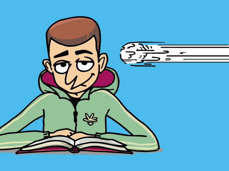 billede af læsende dreng og snebold