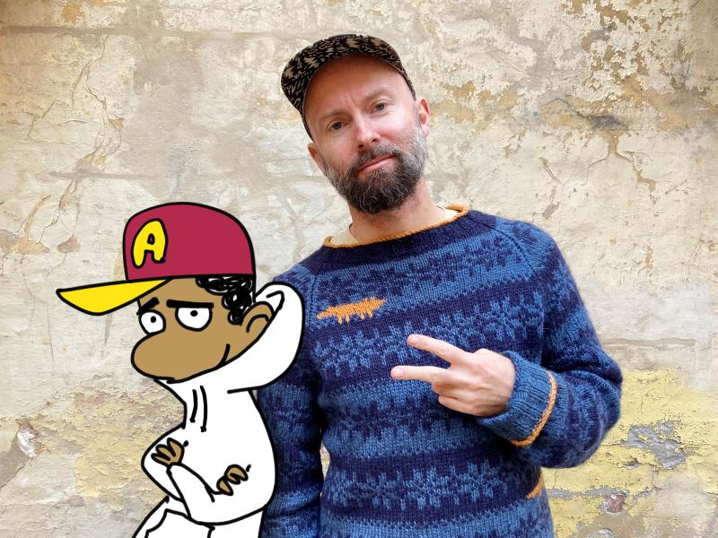 Foto af Mikkel Straarup Møller og tegning af Anas Hashim