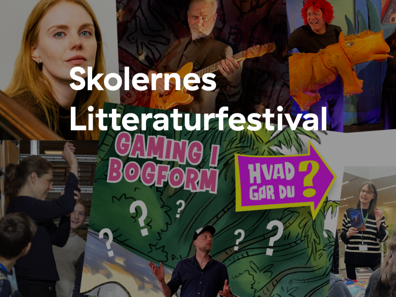 En collage af billeder fra arrangementer på Skolernes litteraturfestival 2027