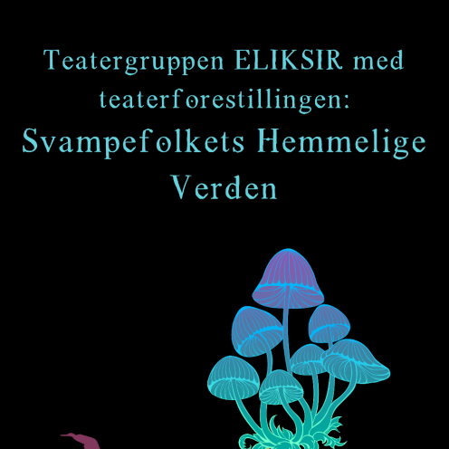 Plakat med en troldmand og neonlysende svampe.