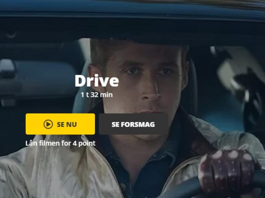 Startskærmen inden filmen påbegyndes inde på Filmstriben. Billedet viser Ryan Gosling bag rattet i en bil