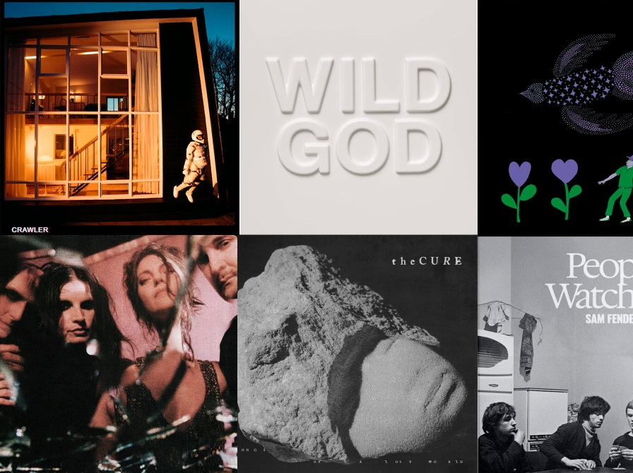 Collage af forskellige covers af albums med rockkunstnere