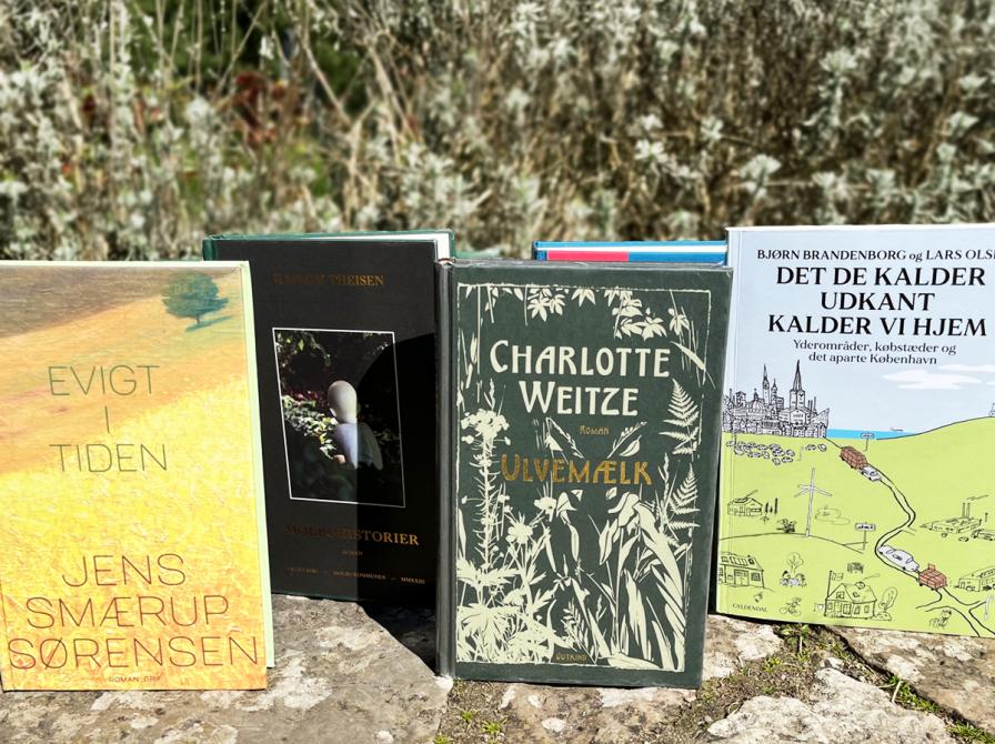 Billedet viser flere bøger foran nogle planter