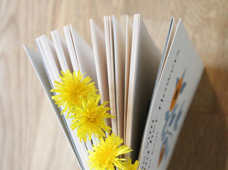 Bog set ovenfra - med blomster i