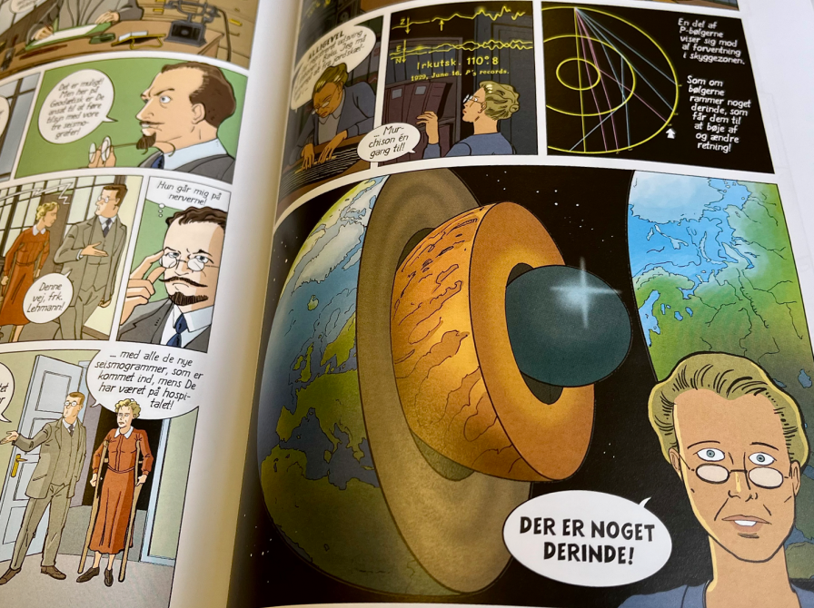 billede af tegneserie om Inge Lehmann