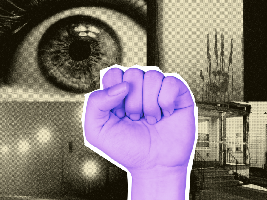 Kvindekampshånd på krimibaggrund