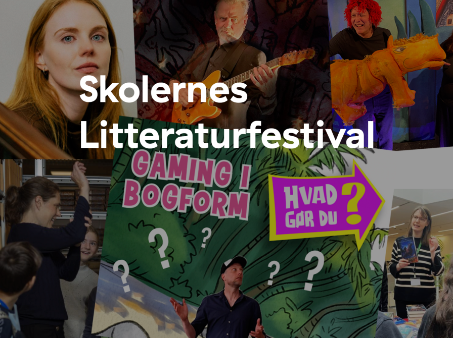 En collage af billeder fra arrangementer på Skolernes litteraturfestival 2027