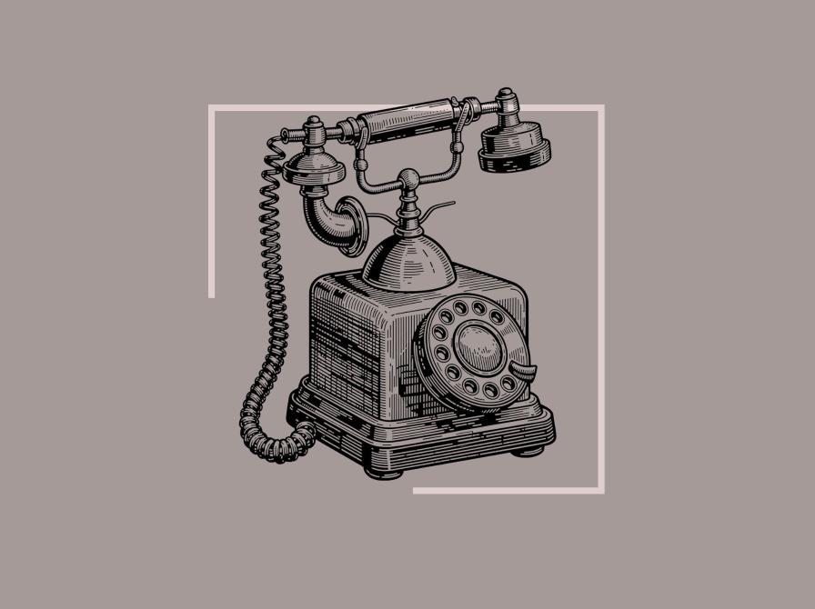 Grafisk tegning af gammeldags telefon.